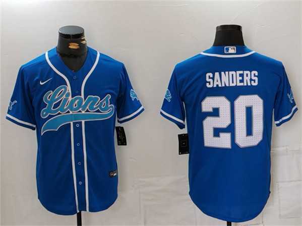 Men%27s Detroit Lions #20 Barry Sanders Blue Cool Base Stitched Baseball Jersey